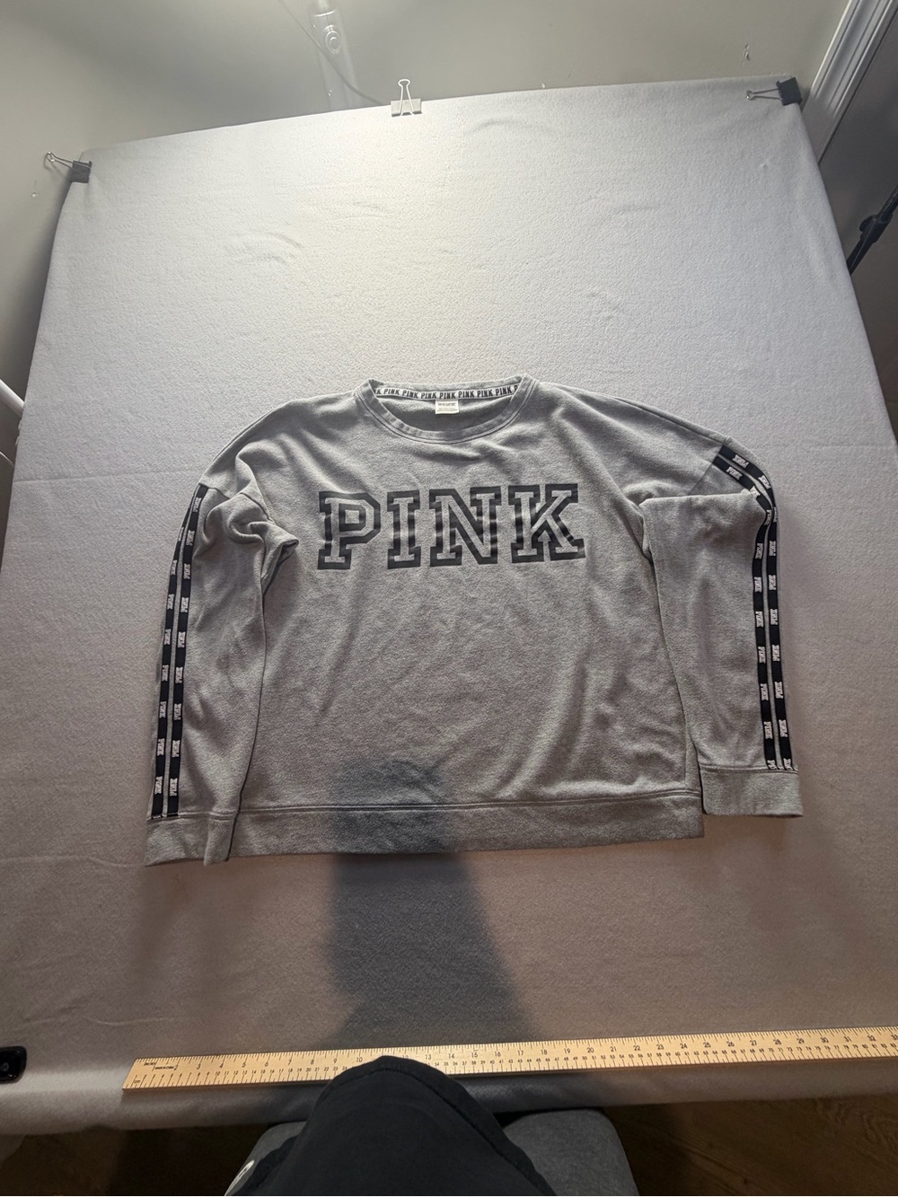 Victoria’s Secret PINK Gray Logo Tape Crewneck Sweatshirt L